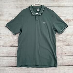 Diesel Jeans Short Sleeve Polo Shirt Mens XL Green Striped Collar